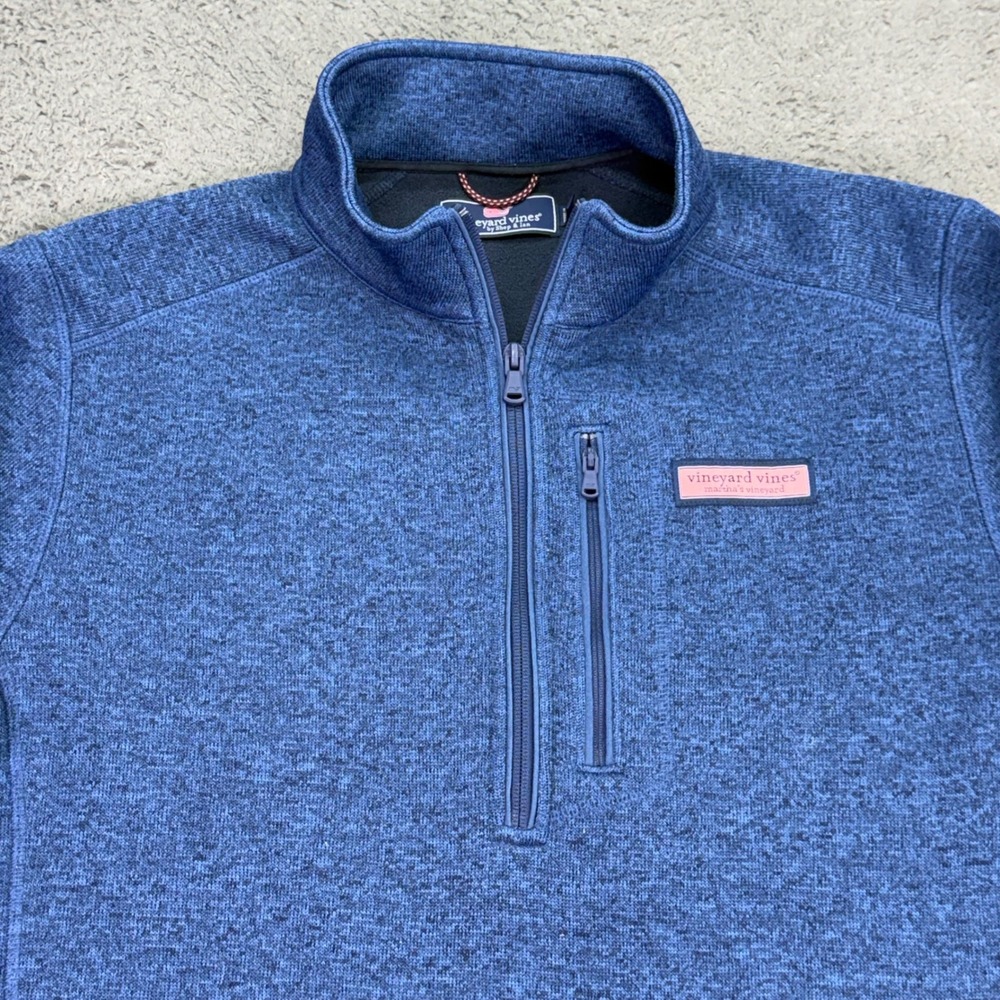 Vineyard Vines Quarter Zip Mens Medium Blue Heathered Sweater Fleece Lining